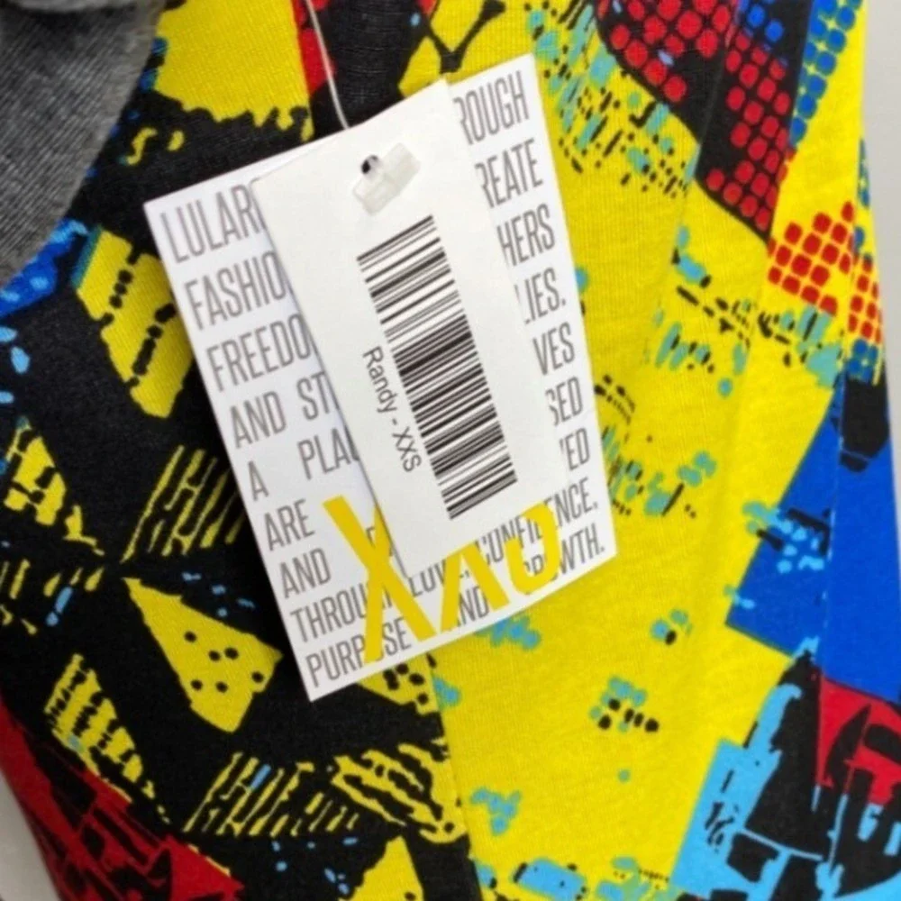 LuLaRoe Randy Baseball Tee XXS Gray Raglan 3/4 Sleeve Geometric Patchwork NWT